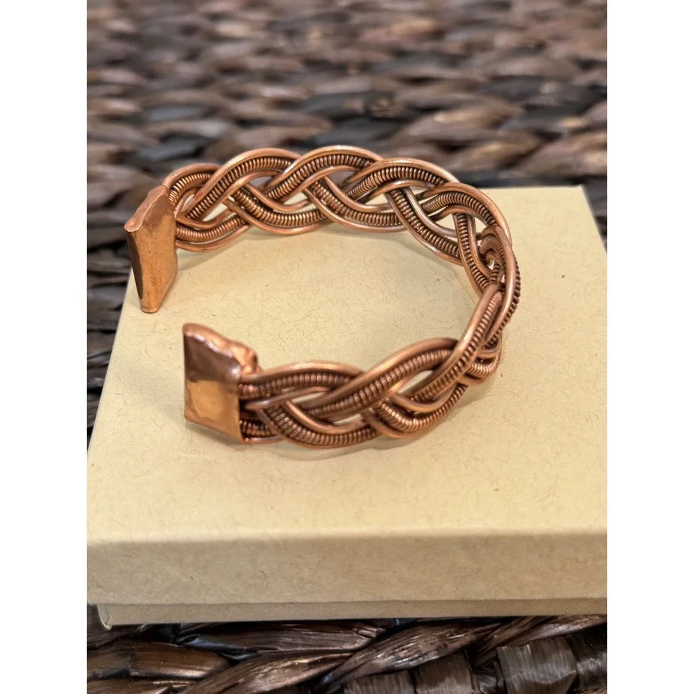 A Rare Bird‎ Handmade Copper Braided Woven Cuff Bracelet Adjustable Boho NWT